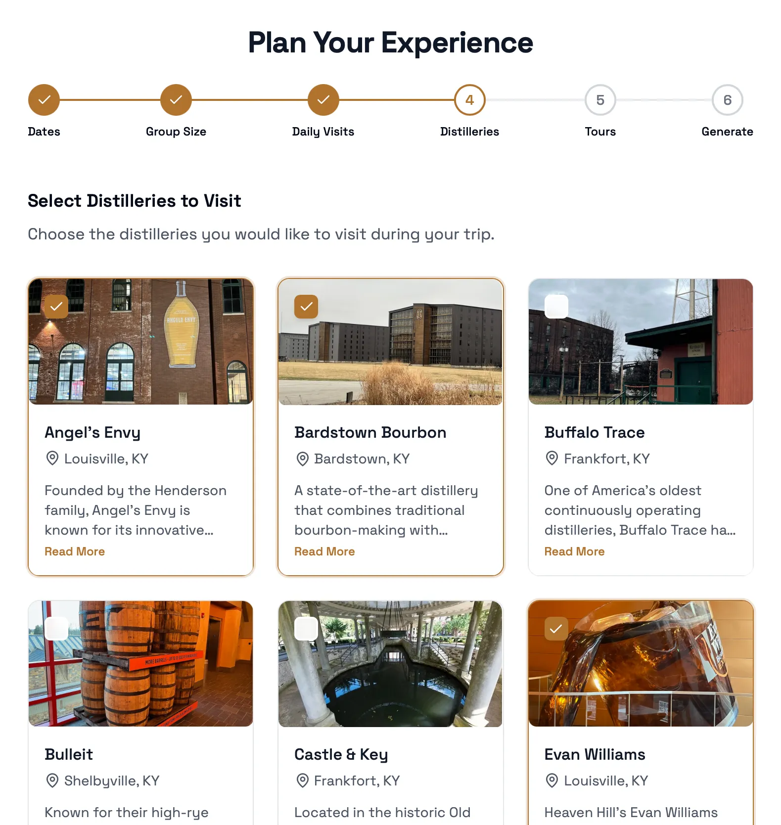 Bourbon Trail Distilleries Selection